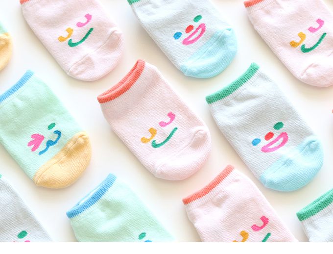 韓國 Kokacharm - 兒童短襪/襪子三入組-笑臉-藍綠X粉橘