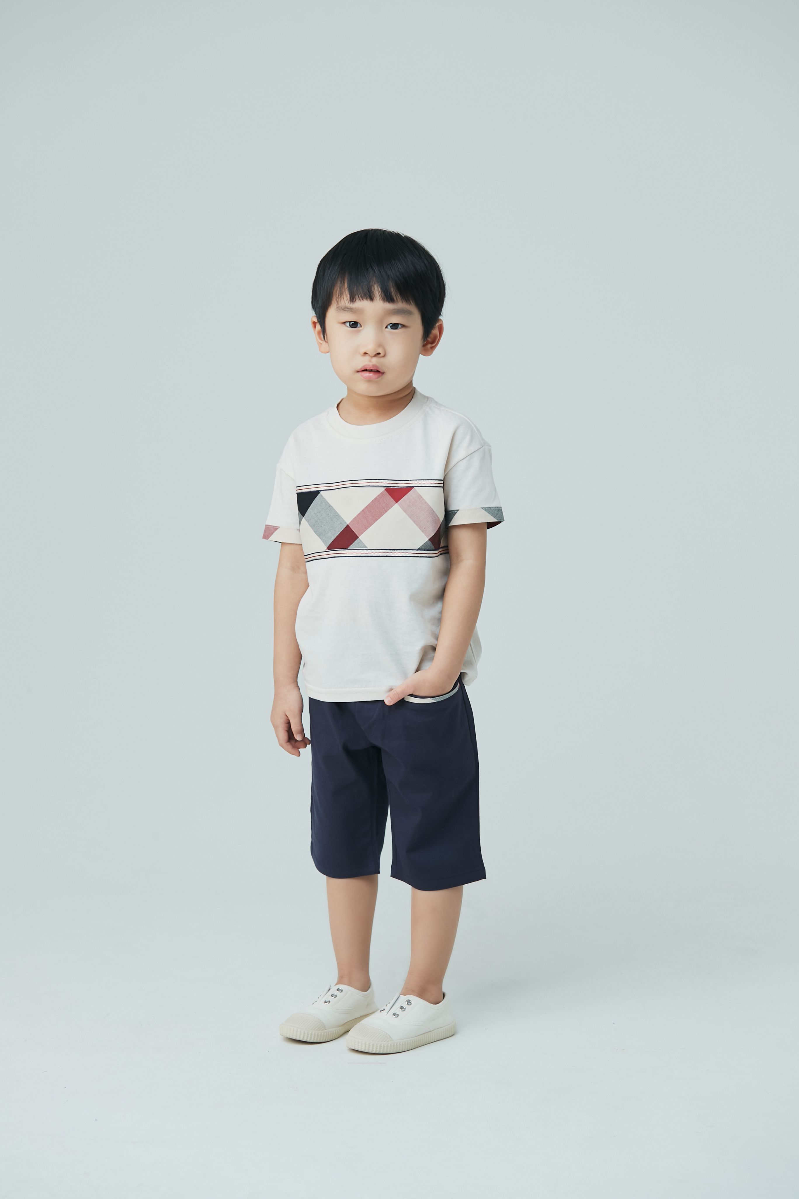 韓國 Coco Bang - 胸前英倫格紋T-白