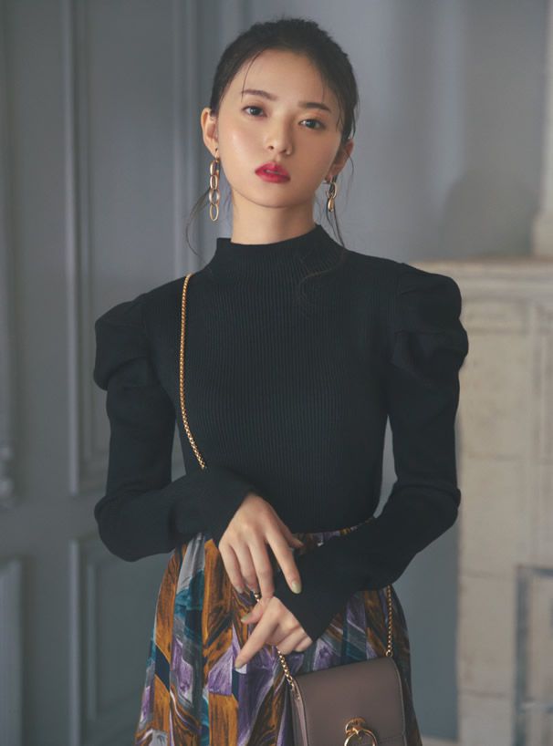 日本 GRL - 高嶺之花羊腿袖針織上衣-黑