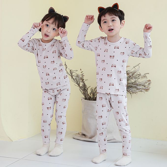 正韓 Cogibu - 極舒適無螢光劑幼兒/兒童 AERO WARM 有機發熱衣睡衣/家居服套裝組-熊寶貝