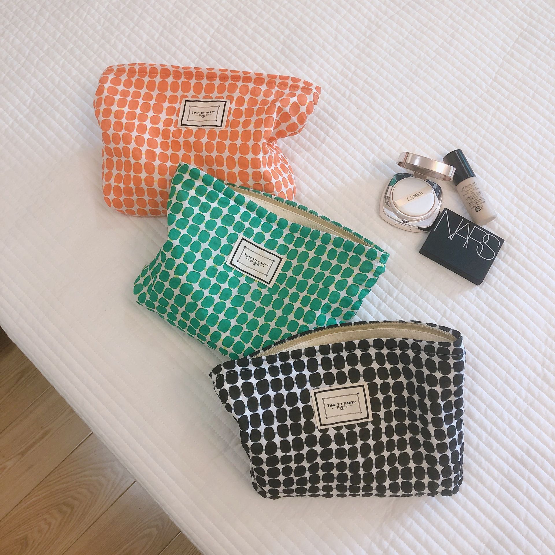 時尚幾何棉布小包/收納包-方形幾何-橘色 (27x18x5cm)