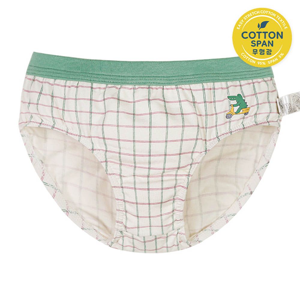 輕柔棉透氣三角褲(男寶)-格紋鱷魚騎車-米