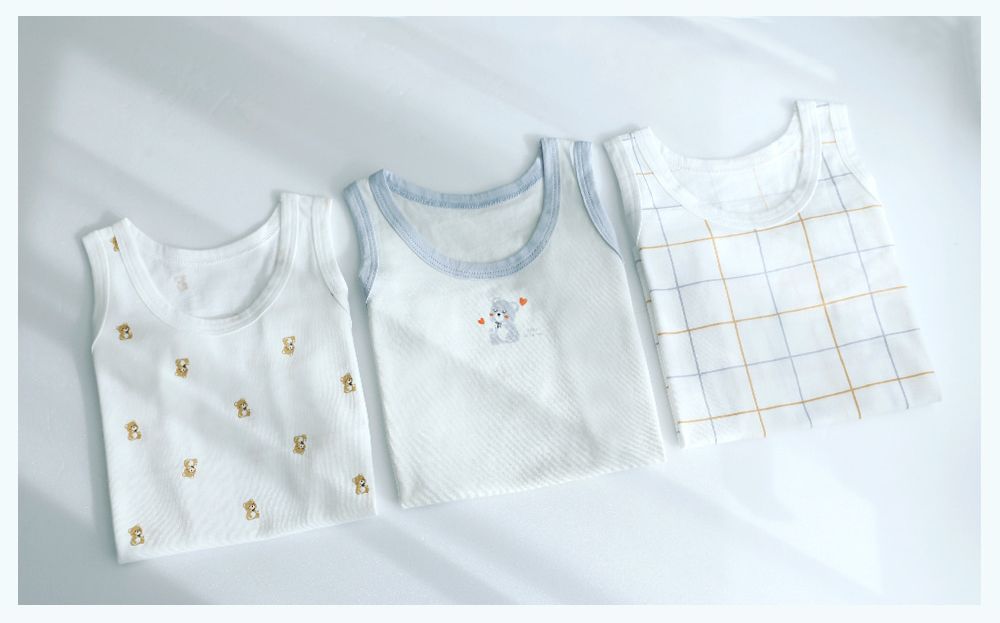 (3入組)男寶無螢光輕柔棉背心-格紋X熊熊