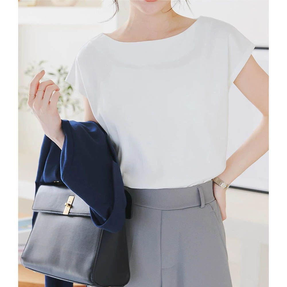 抗透汗機能 純棉短袖上衣(可選袖)-白