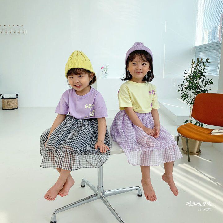 韓國 PINK151 - 格紋雪紡半長裙-淡紫