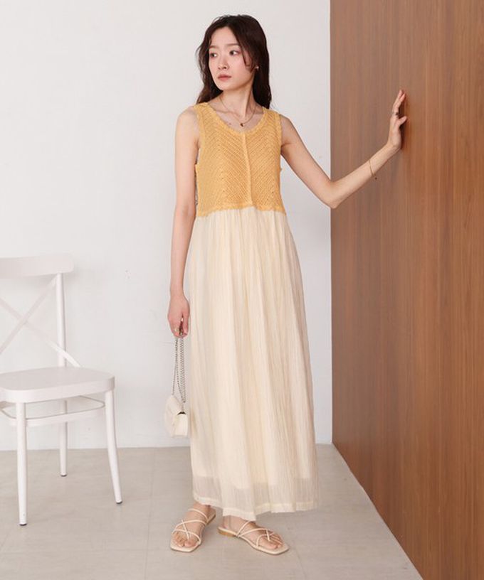 日本 Bab - 夏日氛圍鉤針縐紗背心裙-黑