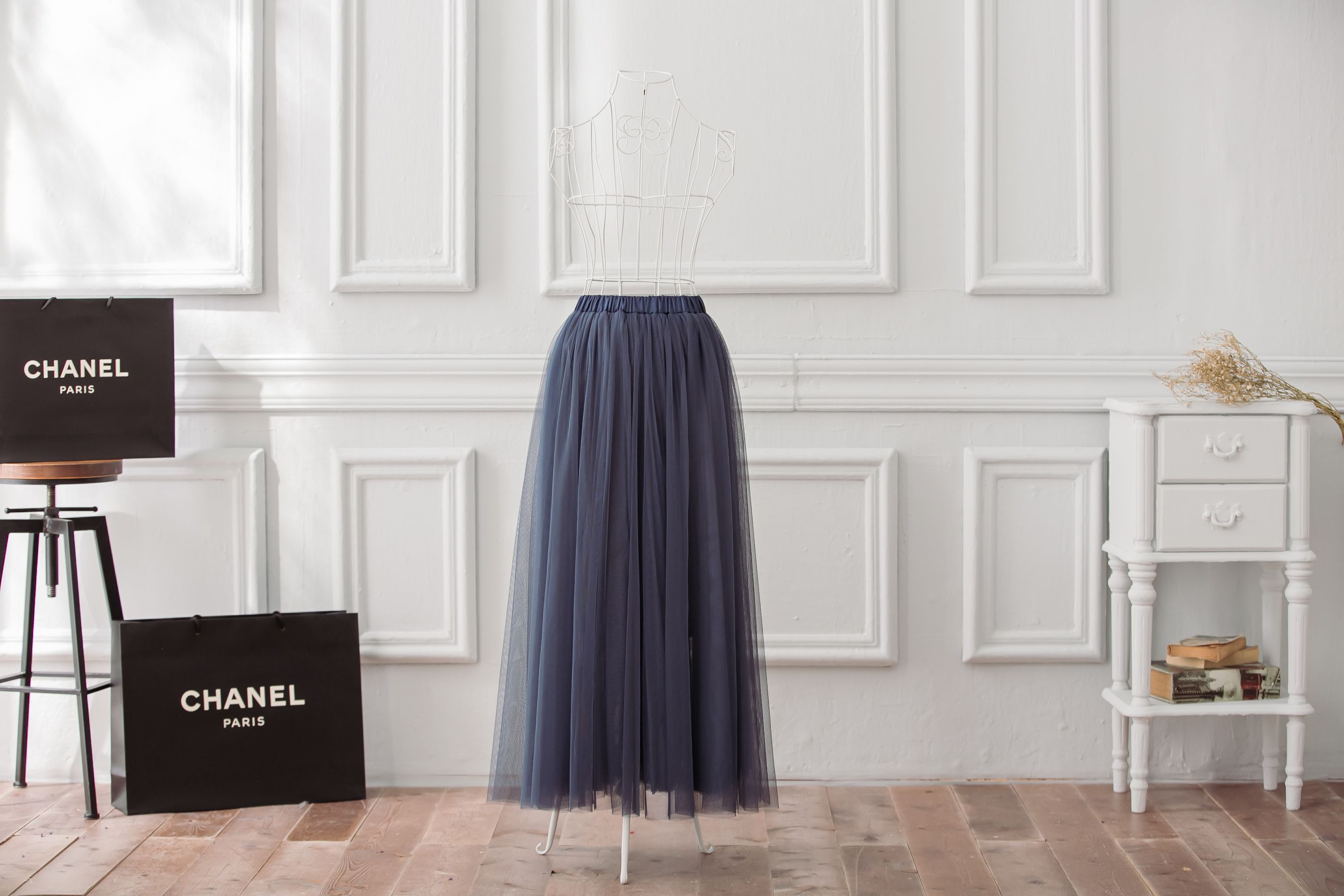 Peachy - 獨家訂製綿柔法式浪漫三層蓬紗裙-三層蓬版-午夜藍 (F)