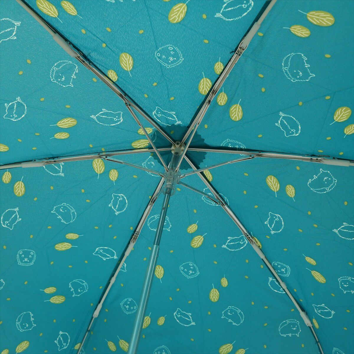 日本 nifty colors - 抗UV輕量 晴雨兩用折疊傘-刺蝟小森林-藍綠 (直徑90cm/168g)-80.00%