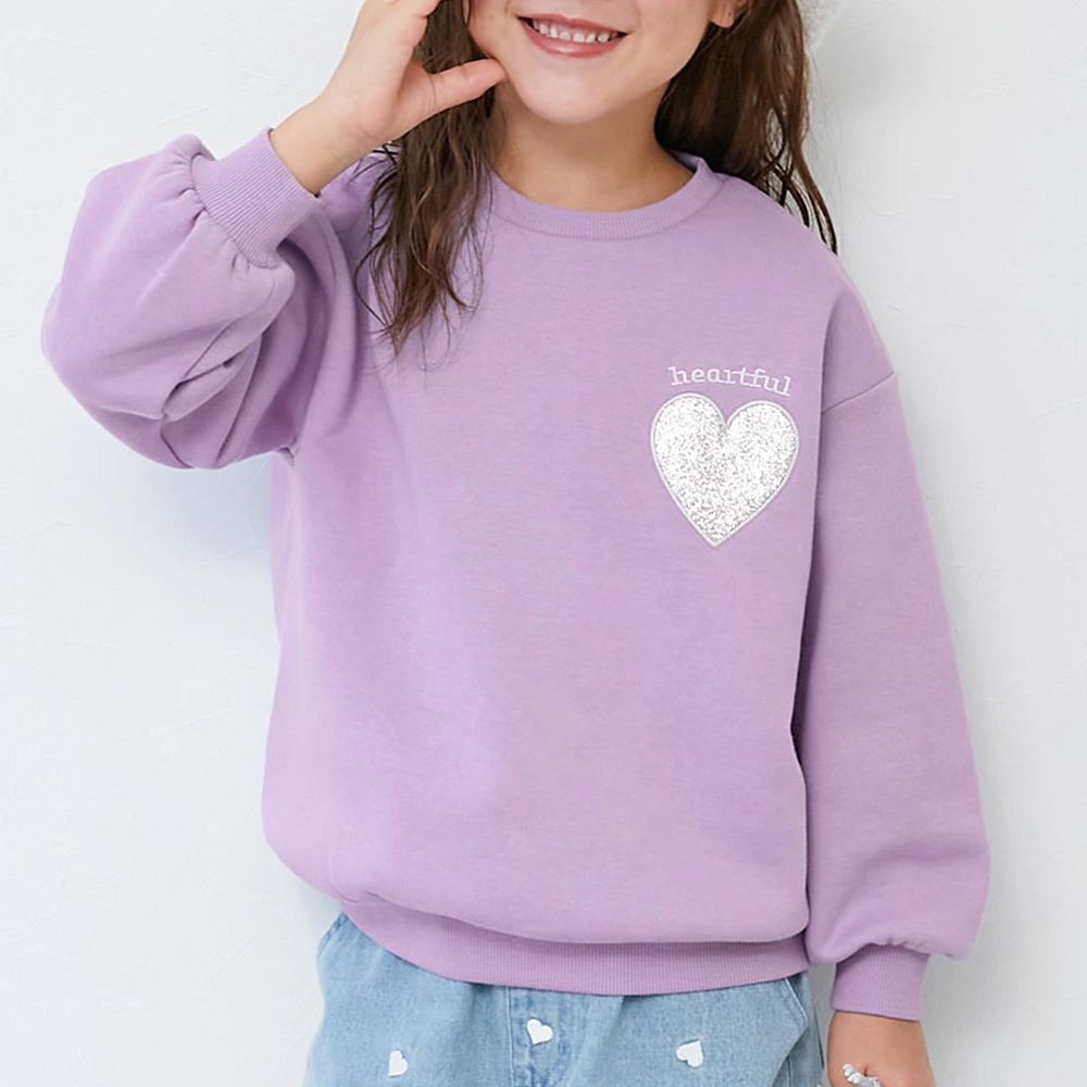 閃亮愛心廓形大學長袖上衣-紫