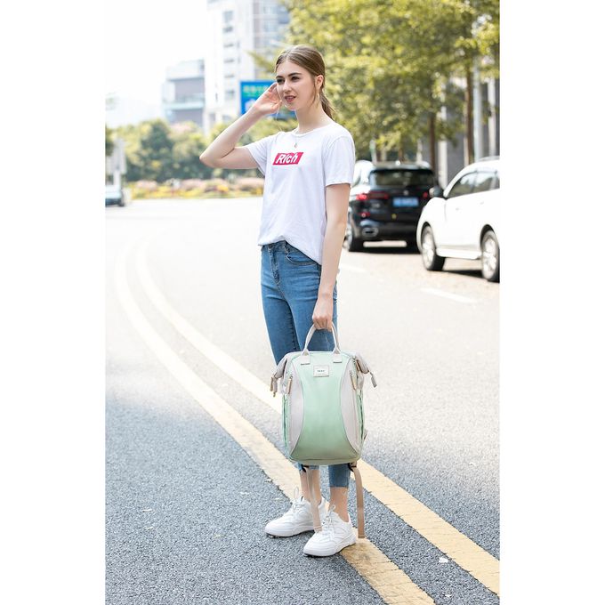 Heine 海恩 - WIN-215 後背包 收納後背包 媽媽包 尼龍包 待產包 育兒包 女包-象牙白果綠