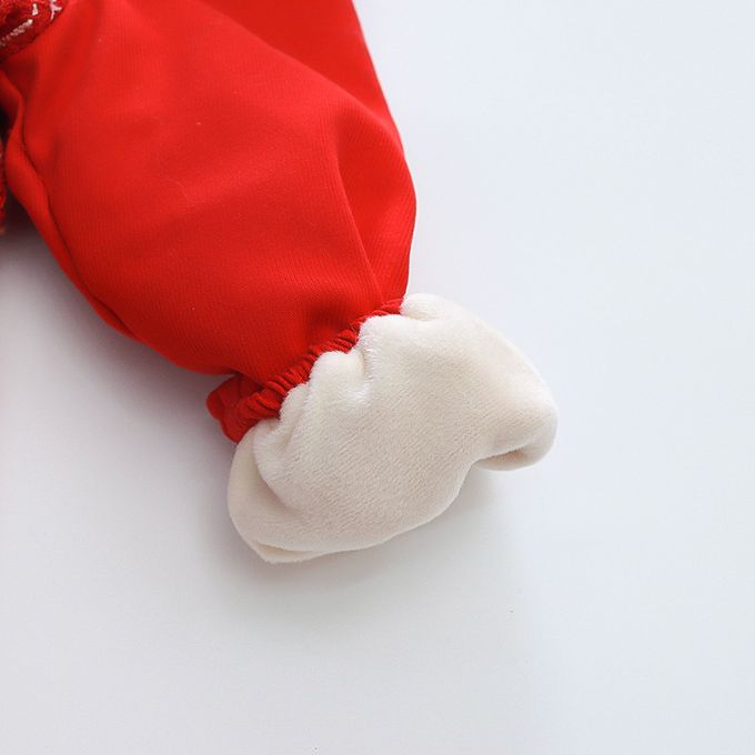 加厚翻領格紋連身裙-立體熊熊-紅色