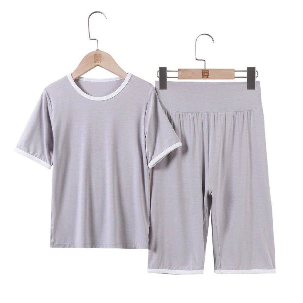 高腰護肚短袖套裝/家居服-灰色