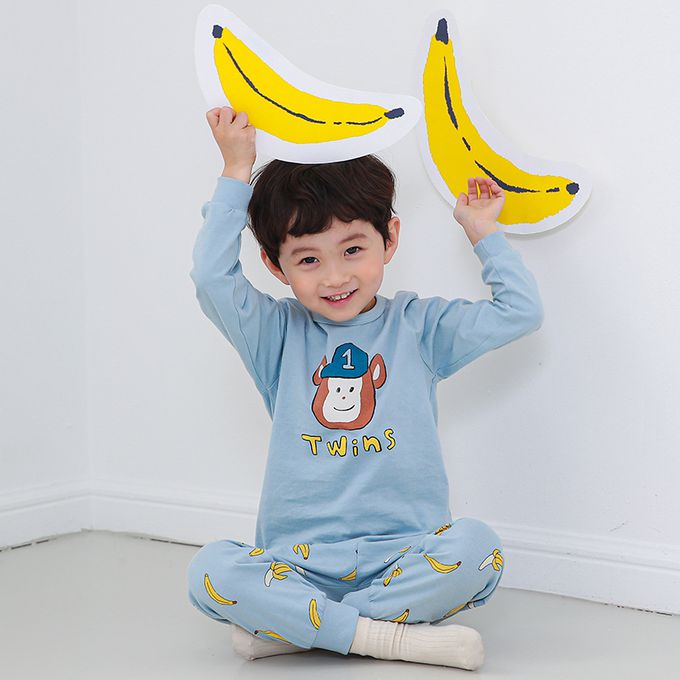 正韓 Cogibu - 極舒適無螢光劑 100% 有機棉幼兒/兒童睡衣/家居服套裝組-明星球猿