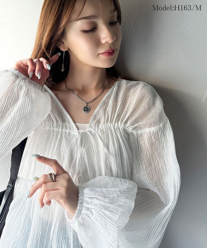 日本 Classical Elf - 浪漫優美透膚2way長袖罩衫-淺粉棕