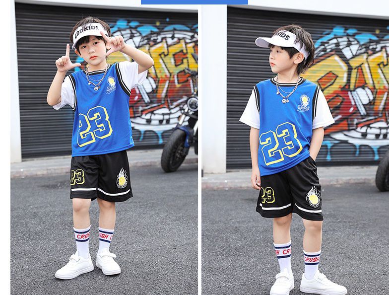 假兩件兒童速乾短袖運動套裝-數字11-綠色