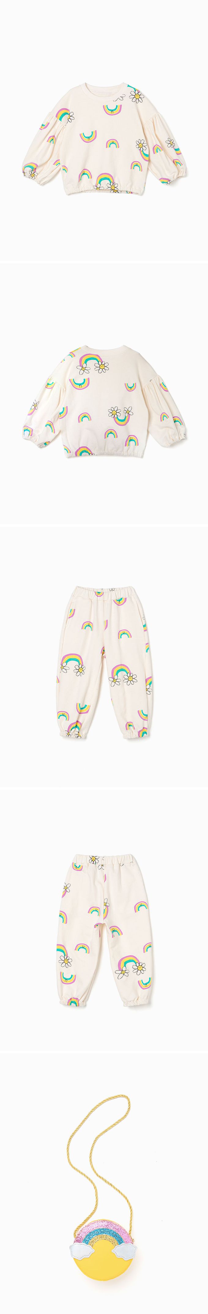 韓國 OZKIZ - (附包包)雛菊彩虹印休閒長袖套裝-米