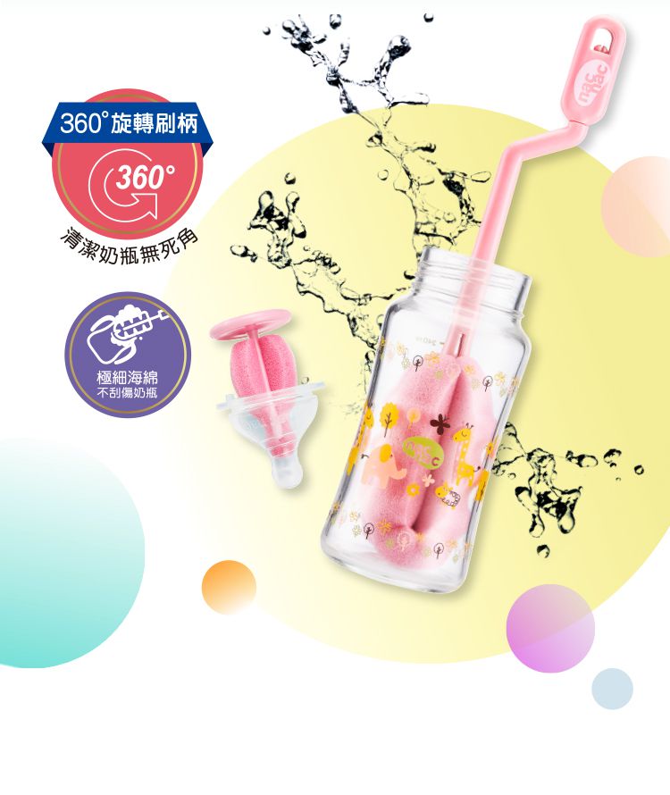 nac nac - 旋轉海綿奶瓶刷-清新藍