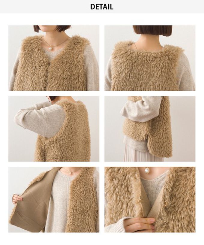 日本 OMNES - 泰迪蓬鬆穿搭造型加分毛絨背心-淺卡其