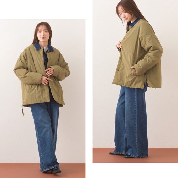 日本 OMNES - 側拉鍊造型科技羽絨無領保暖外套-軍綠