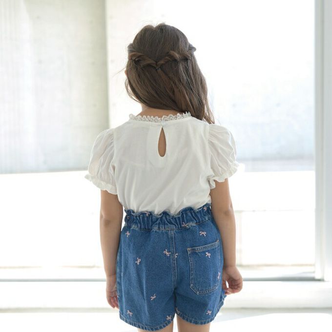 日本 Lycee mine - 蕾絲領泡泡袖公主角色上衣-卡通人物茉莉-奶油黃