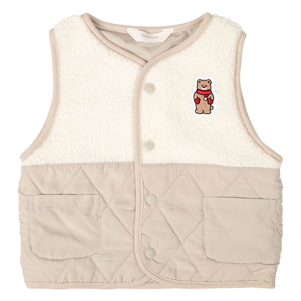 背心-刷毛拼接-淺卡其色