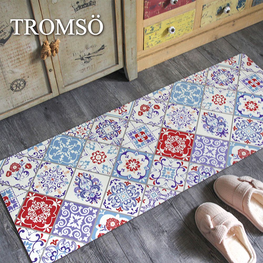 TROMSO - 廚房防油皮革地墊-奢華紅花磚-120x45公分