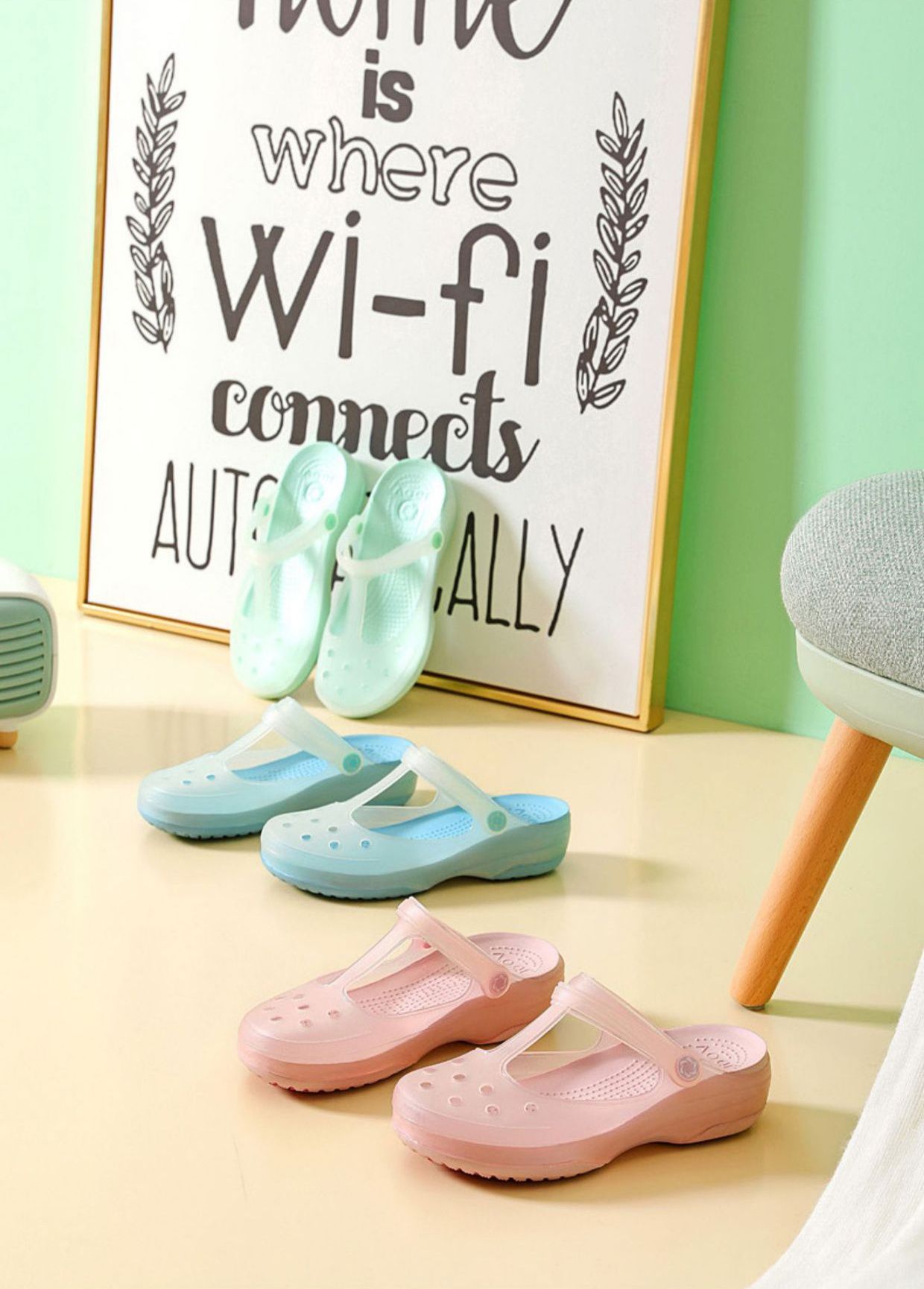 防滑果凍洞洞涼拖鞋-綠