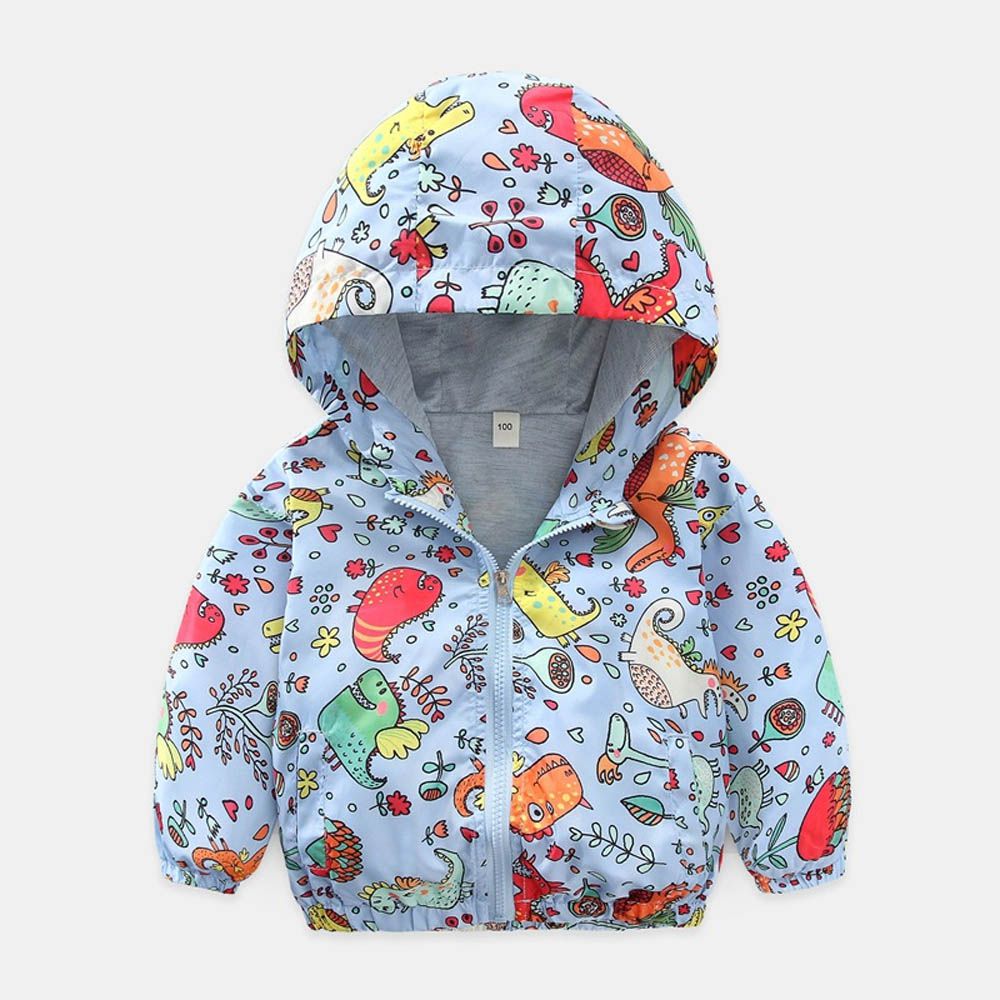兒童連帽防風外套-塗鴉風恐龍-藍色