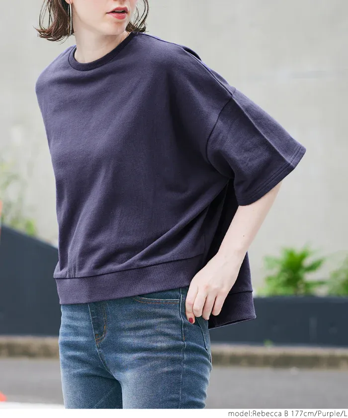 日本 COCA - 百搭前短後長五分袖上衣-杏