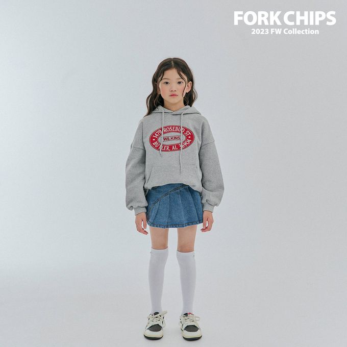 韓國 FORK CHIPS - 鬆緊腰不對稱百褶丹寧褲裙