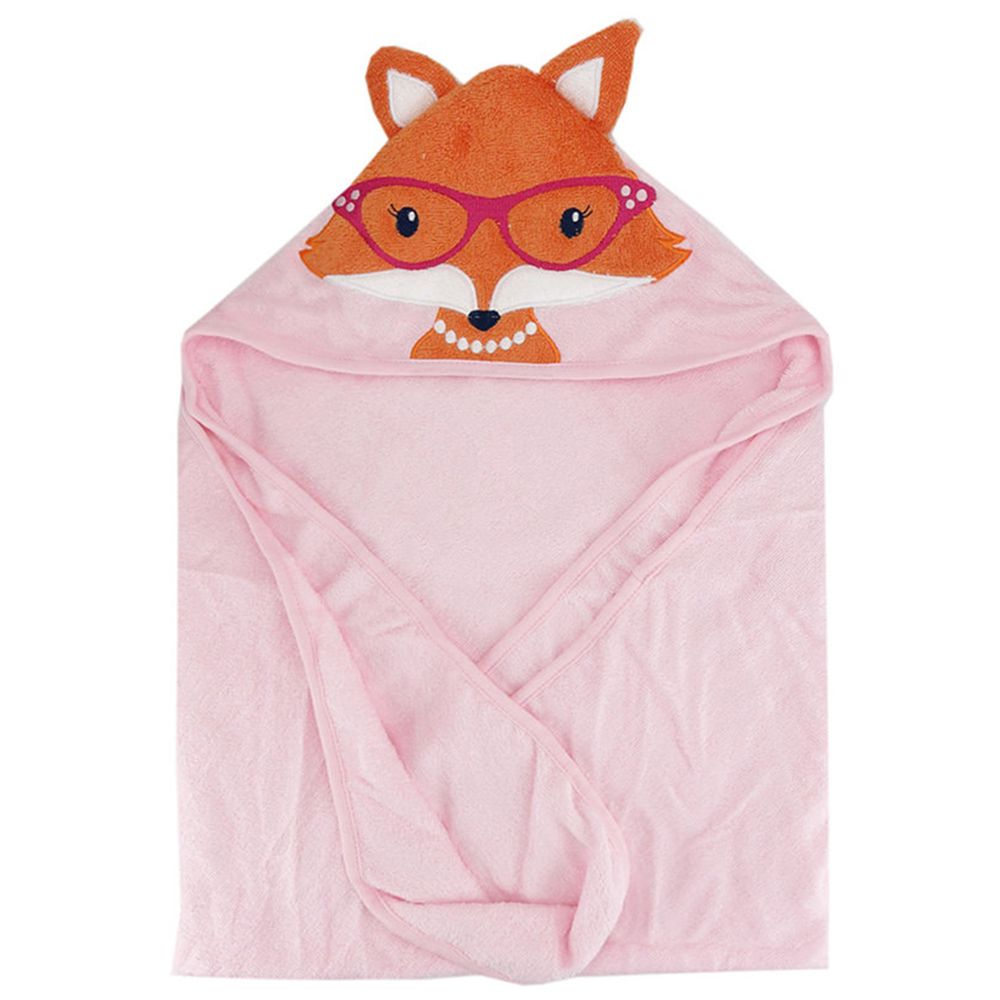 美國 Luvable Friends - 甜蜜寶貝嬰幼兒動物造型100%純棉連帽浴巾/包巾-微笑狐狸