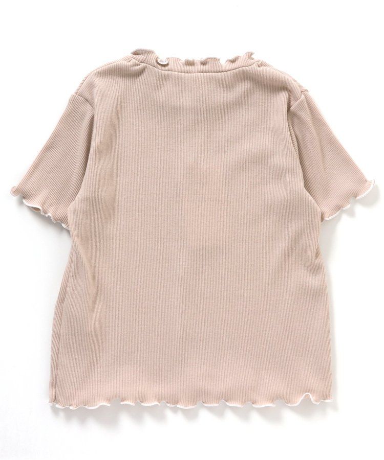 日本 apres les cours - 浪漫滾邊設計羅紋短袖上衣-卡其