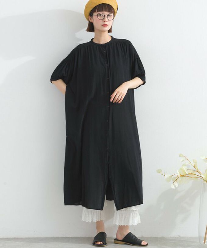 日本 Lupilien - 100%印度棉 輕盈巴里紗襯衫洋裝-藍綠