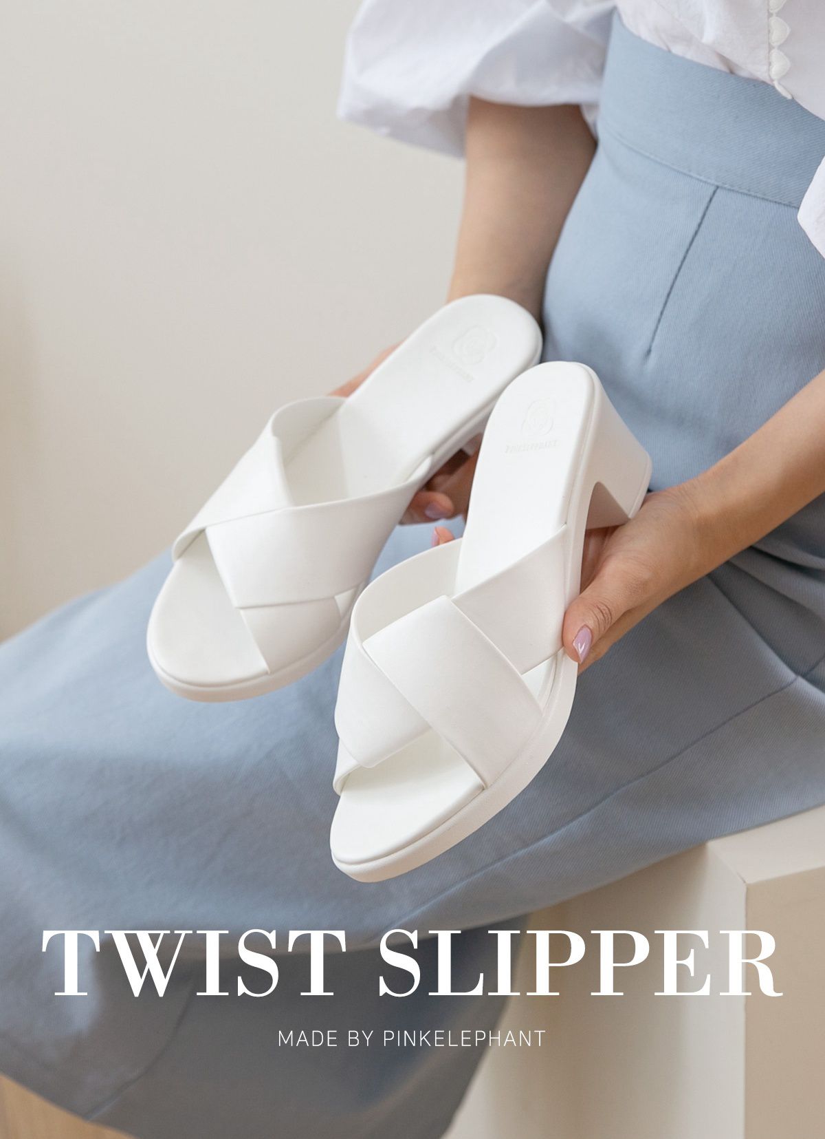 韓國 PINKELEPHANT - 設計感交叉高跟拖鞋(6cm)-薄荷綠