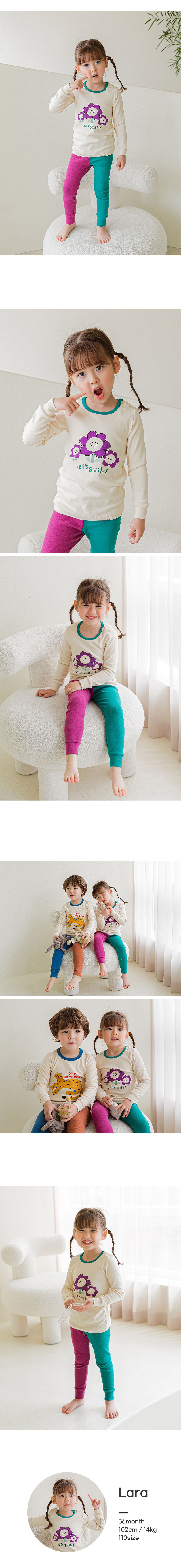 韓國 Cordi-i - 40支無螢光棉長袖家居服-三朵小花