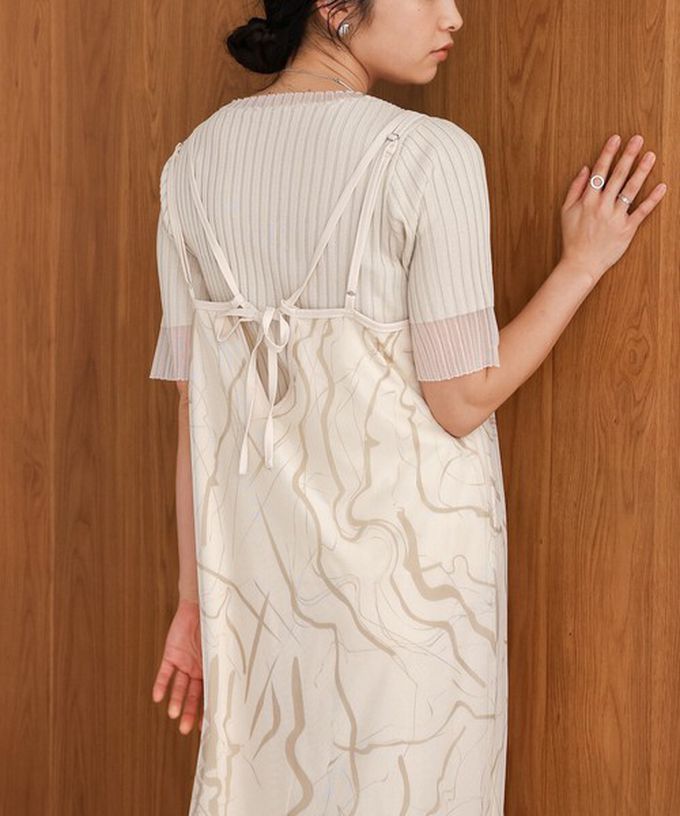 日本 Bab - 大理石印花雙層薄紗細肩帶洋裝-象牙白 (Ｍ)