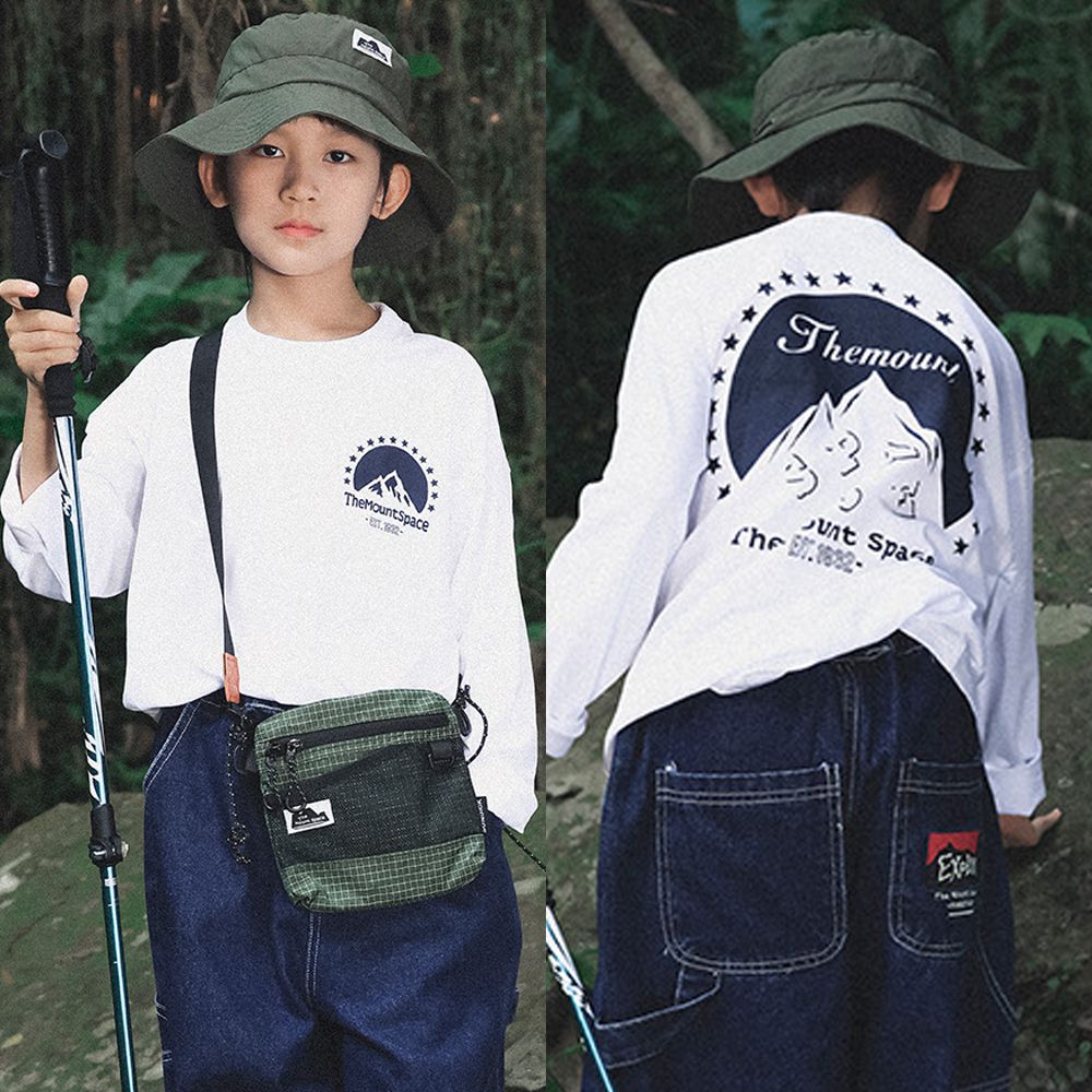 純棉圓領長袖上衣-簡約雪山-白色