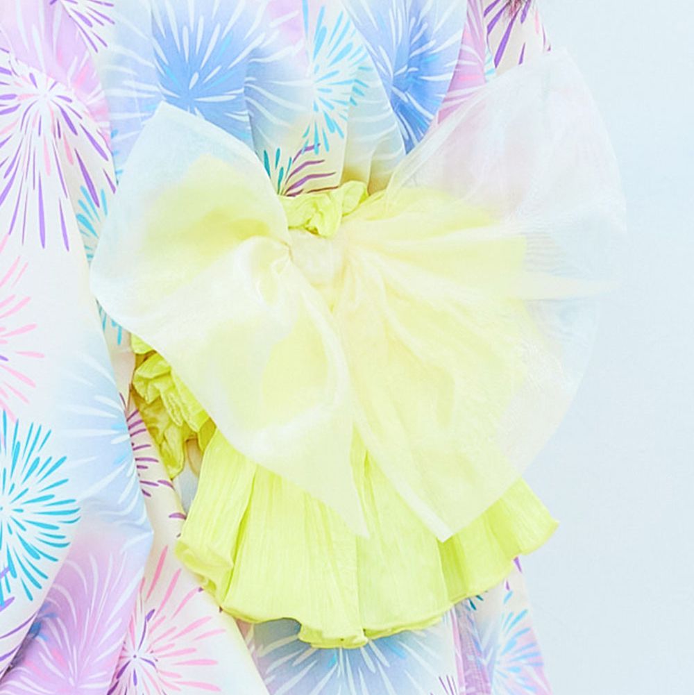 夢幻緞面歐根紗日式浴衣腰帶(鬆緊式)-黃x透白