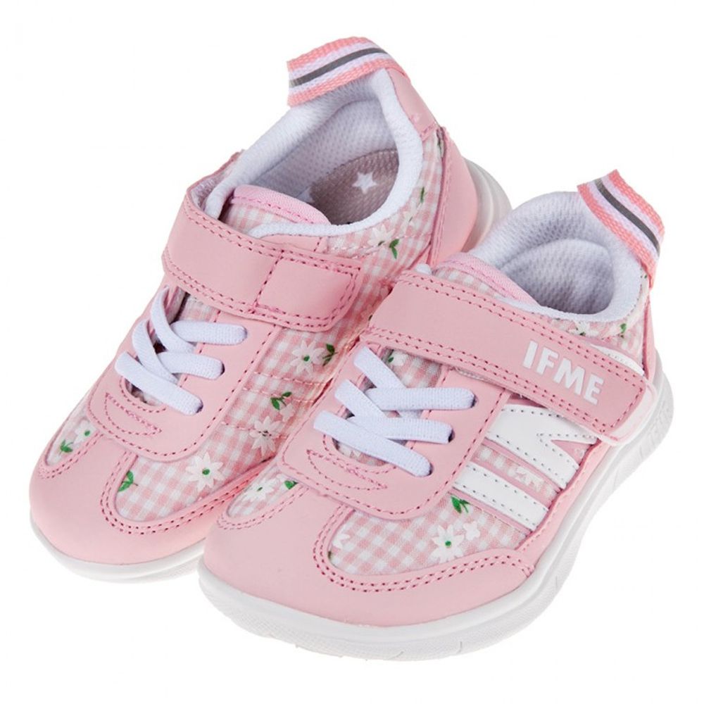 日本IFME - 日本IFME格紋花朵粉色超輕量兒童機能鞋