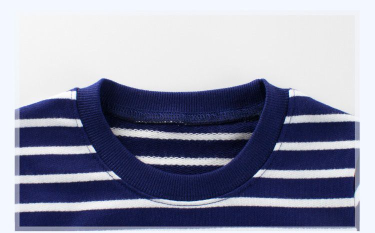 純棉長袖上衣-條紋款-藍+白