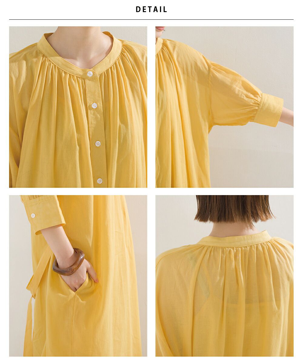 日本 OMNES - 文藝排扣綁帶氣球袖洋裝-可可