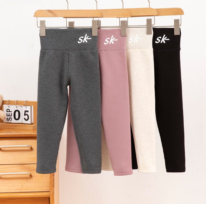 FANMOU - 加厚加絨高腰護肚內搭褲-英文字母SK-黑色