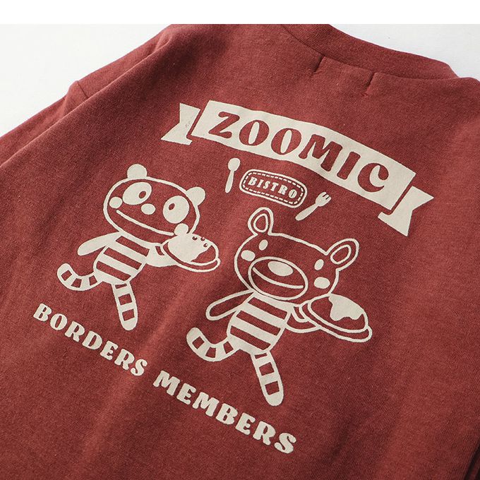 日本 ZOOLAND - 俏皮印花格紋拼接長袖上衣-療癒咖哩飯-酒紅