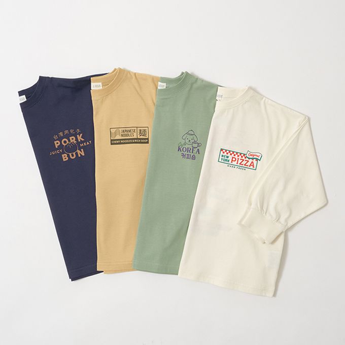 日本 b-ROOM - 純棉柔軟世界美食長袖上衣-台灣包子-海軍藍