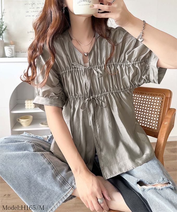 日本 Classical Elf - 前後2way皺折綁帶輕透罩衫上衣-白