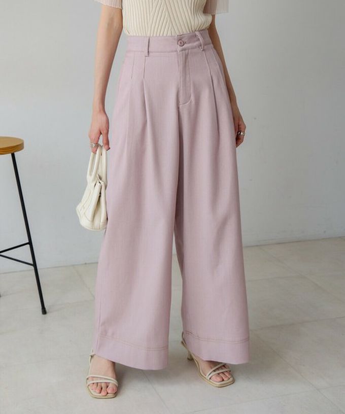 日本 Bab - 簡潔縫線俐落寬版長褲-粉紅