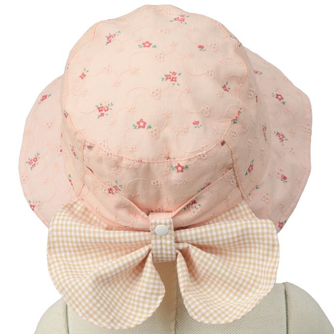 akachan honpo - 平頂帽-小花附防曬遮陽布-粉紅色