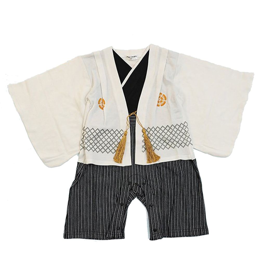 日本 Chil2 - 純棉日本傳統袴/和服(連身衣式)-網格紋-白