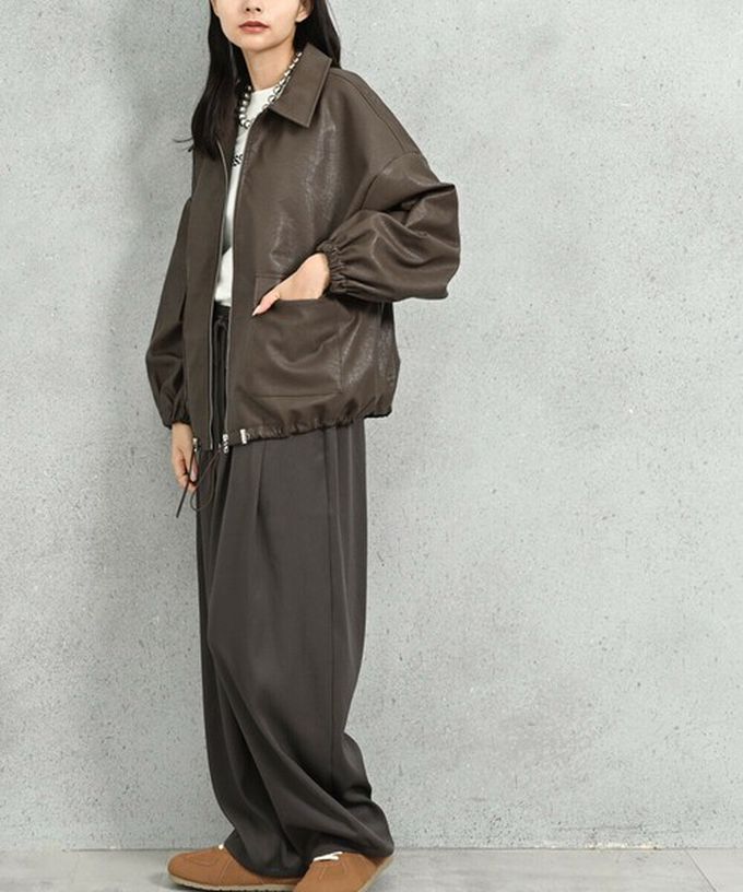 日本 ELENCARE DUE - 2way毛領質感仿皮俐落夾克外套-深咖啡