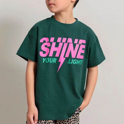 日本 BRANSHES - 100%棉 街頭印花短袖上衣-SHINE-墨綠